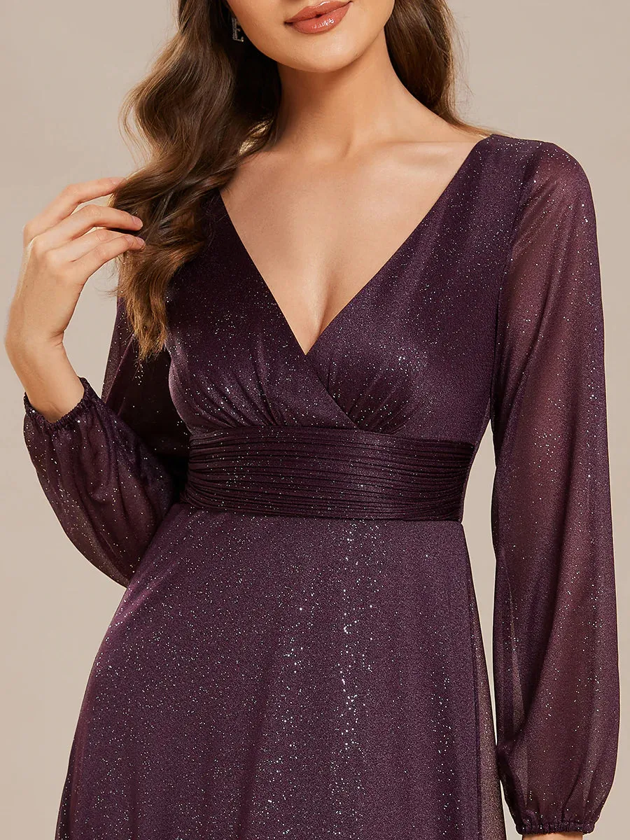 Long Sleeve V-Neck Thigh Slit Bridesmaid Dress