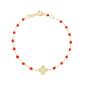 Lucky Clover Classic Gigi Coral diamond Bracelet, Yellow Gold, 6.7"