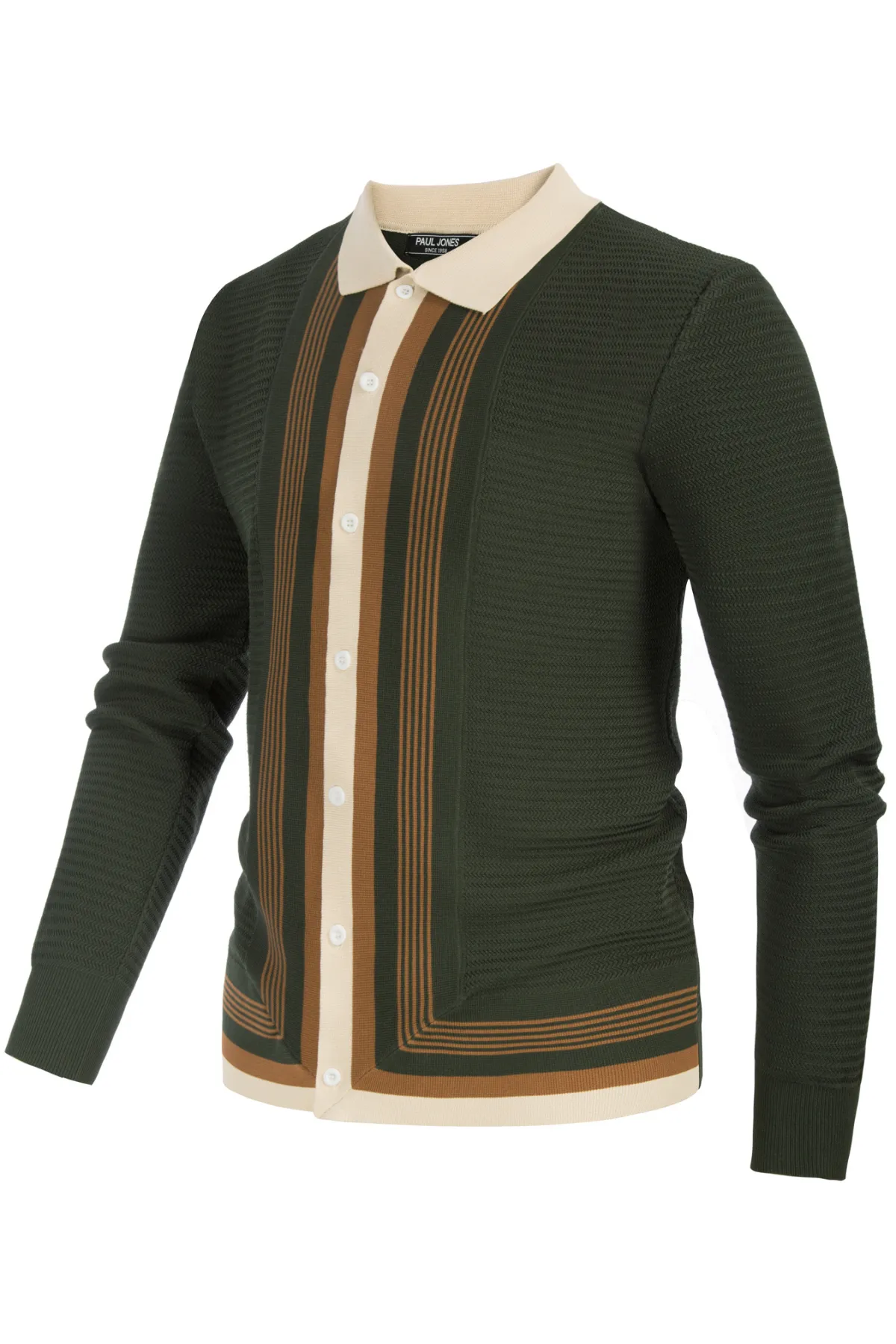 Mens Long Sleeve Button Down Knitted Cardigan Sweaters Stripe Polo Cardigans Shirts