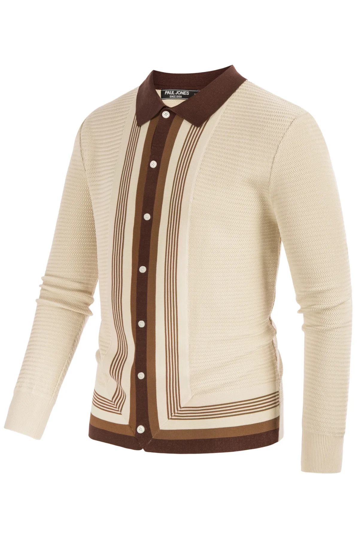 Mens Long Sleeve Button Down Knitted Cardigan Sweaters Stripe Polo Cardigans Shirts