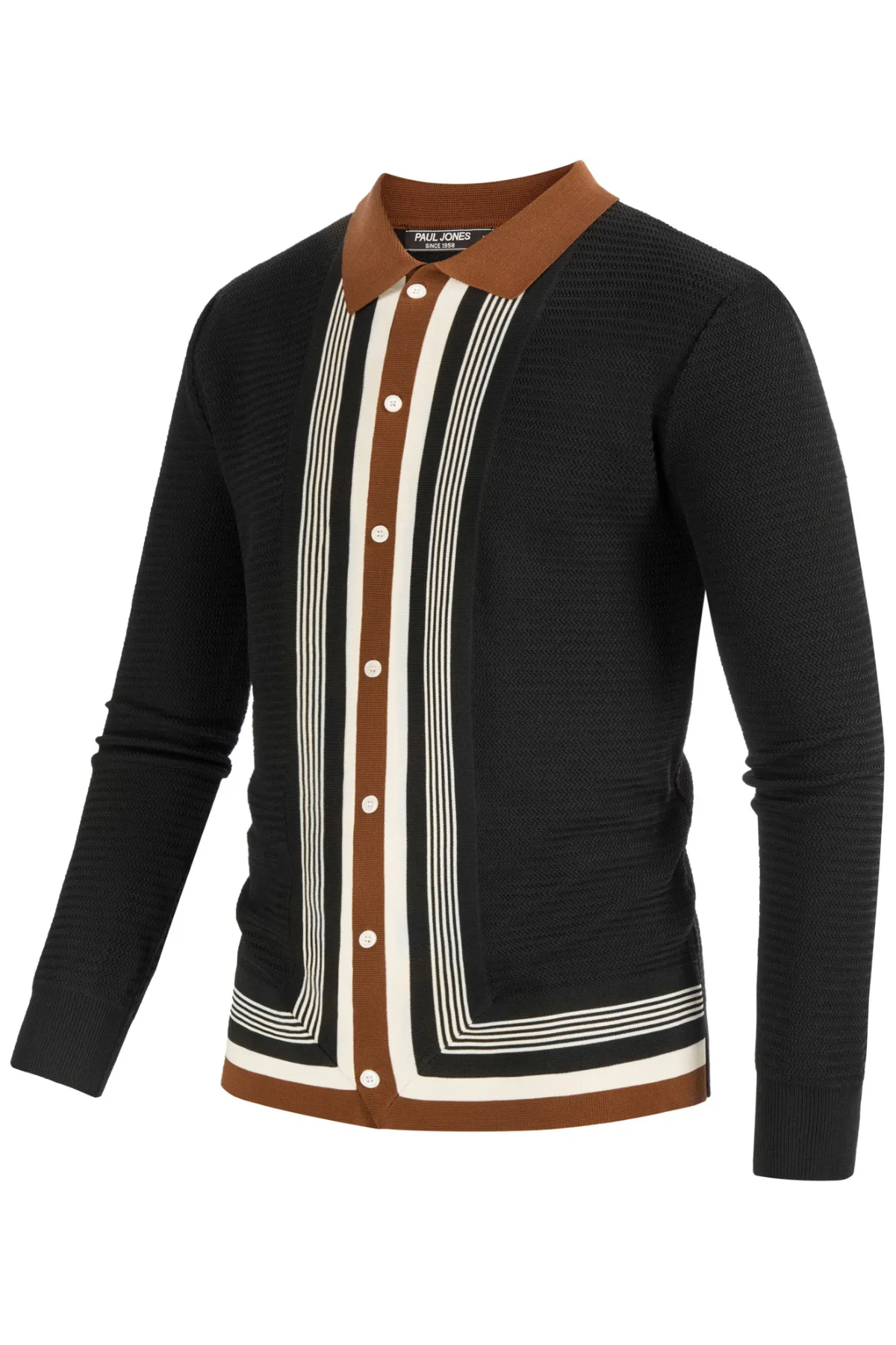 Mens Long Sleeve Button Down Knitted Cardigan Sweaters Stripe Polo Cardigans Shirts