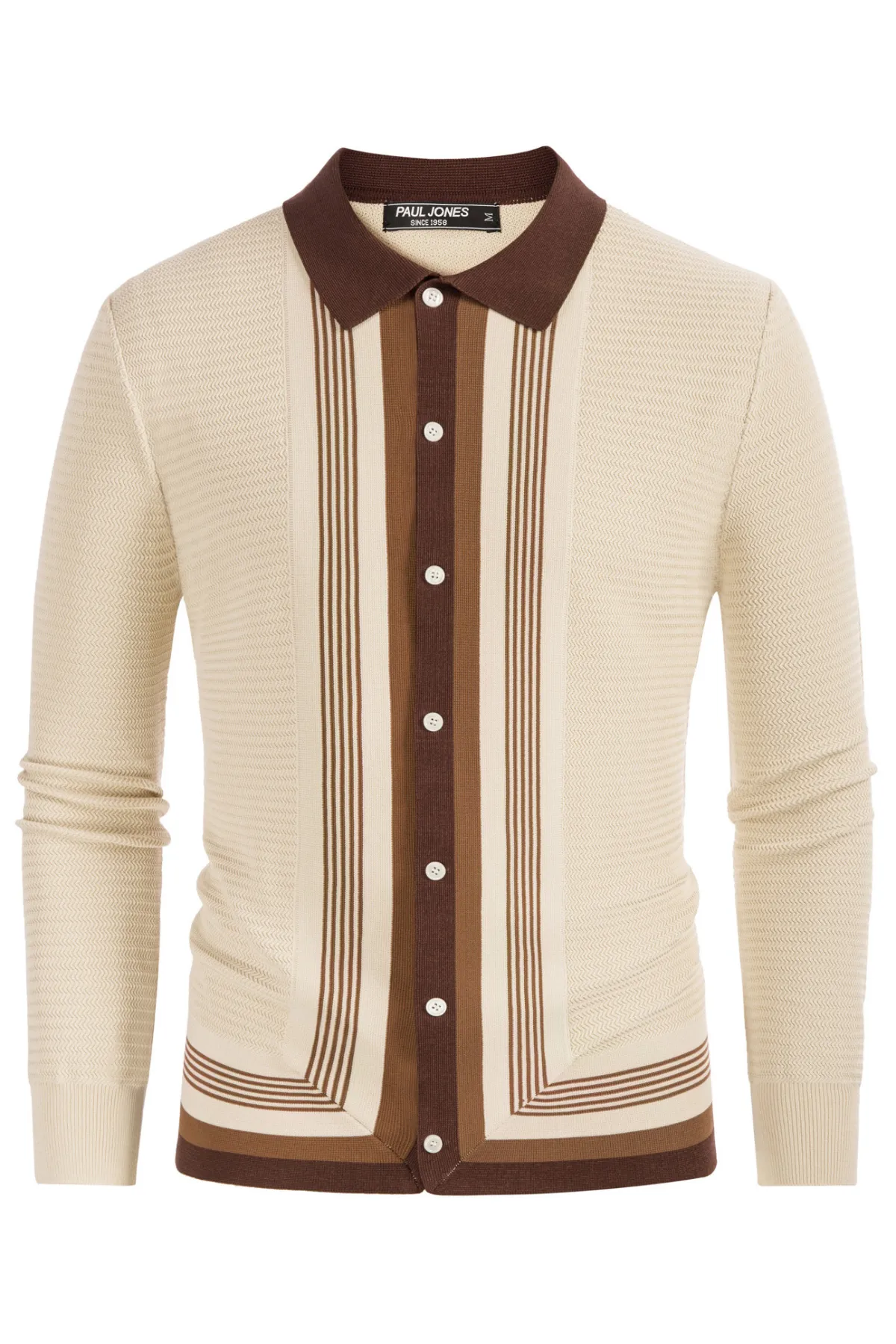 Mens Long Sleeve Button Down Knitted Cardigan Sweaters Stripe Polo Cardigans Shirts