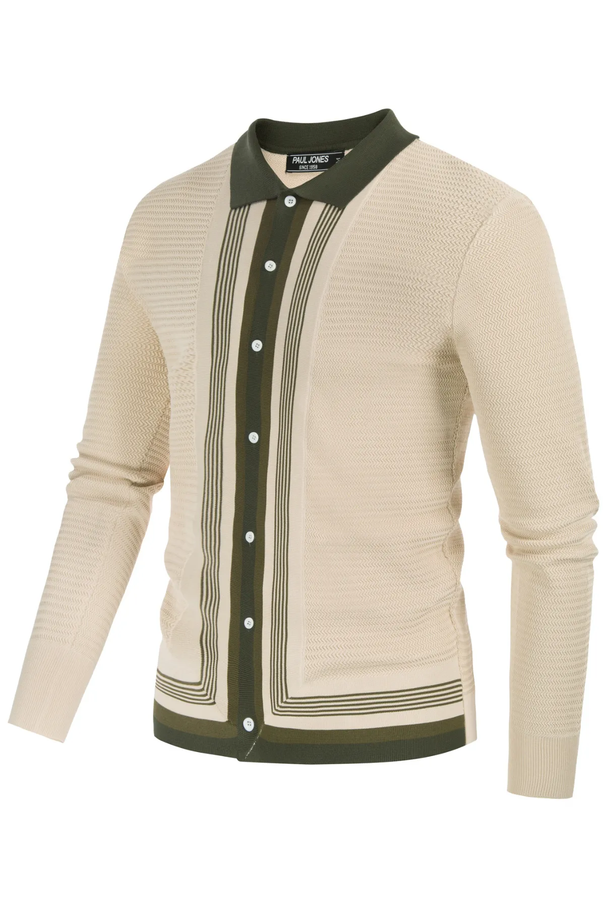 Mens Long Sleeve Button Down Knitted Cardigan Sweaters Stripe Polo Cardigans Shirts