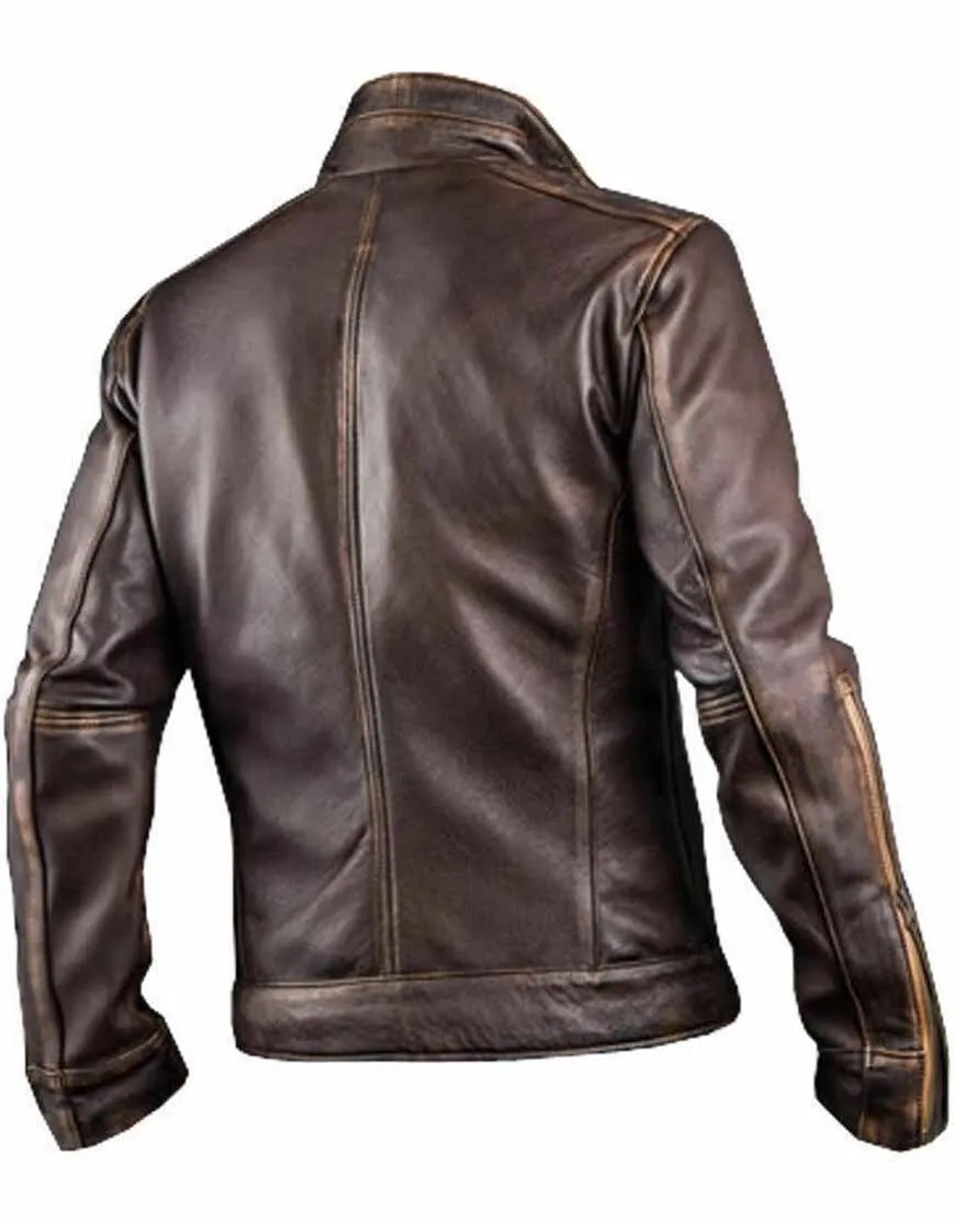 Men's Vintage Retro Biker Brown Waxed Leather Jacket