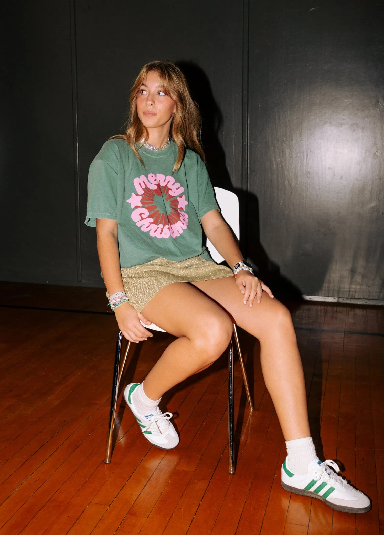 Merry Christmas Circle Green Tee