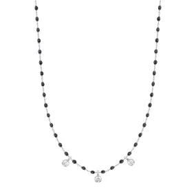 Mini Gigi Black necklace, White Gold 3 diamond, 16.5"