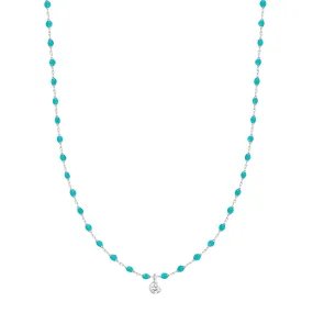 Mini Gigi Turquoise Green necklace, White Gold 1 Diamond, 15.7"