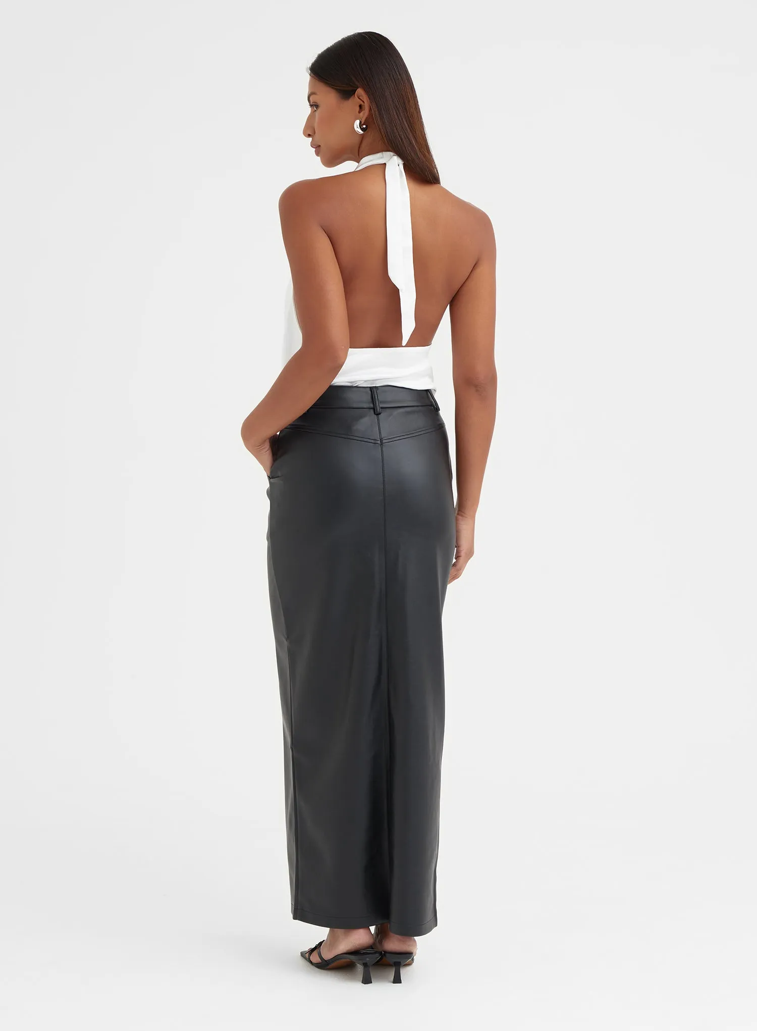 Off White Satin Halter Cowl Neck Top - Chaia