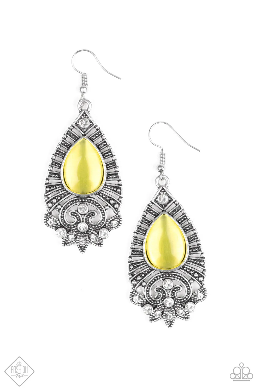 Paparazzi Accessories  - Majestically Malibu #E115 Peg - Yellow Earrings