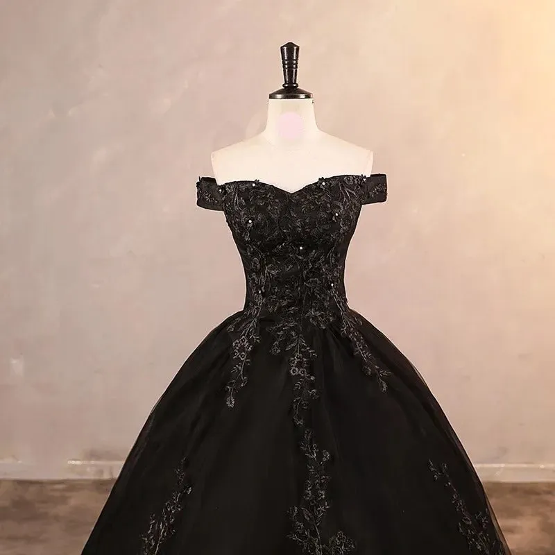 Princess Ball Gown Plus Size Lace Black Party Dress