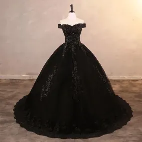 Princess Ball Gown Plus Size Lace Black Party Dress