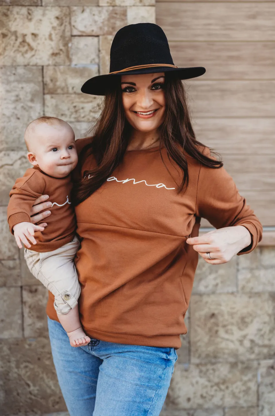 "MAMA" Nursing Sweatshirt - Camel Brown