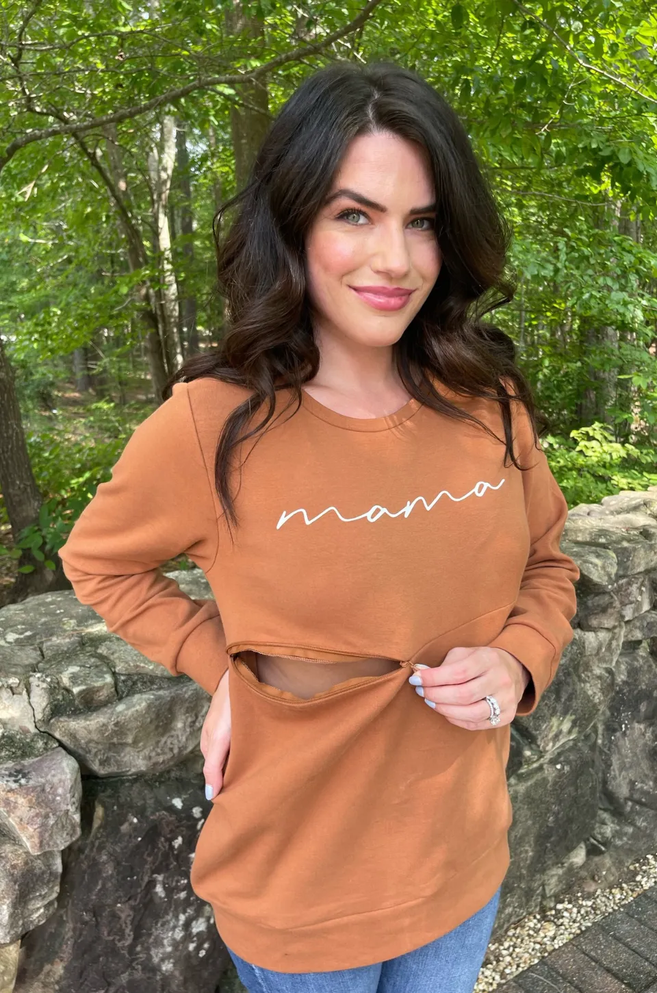 "MAMA" Nursing Sweatshirt - Camel Brown