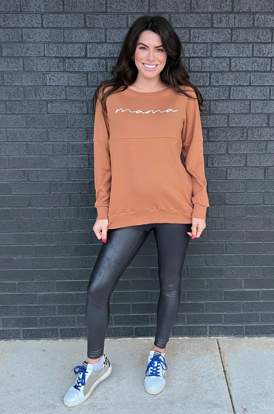 "MAMA" Nursing Sweatshirt - Camel Brown