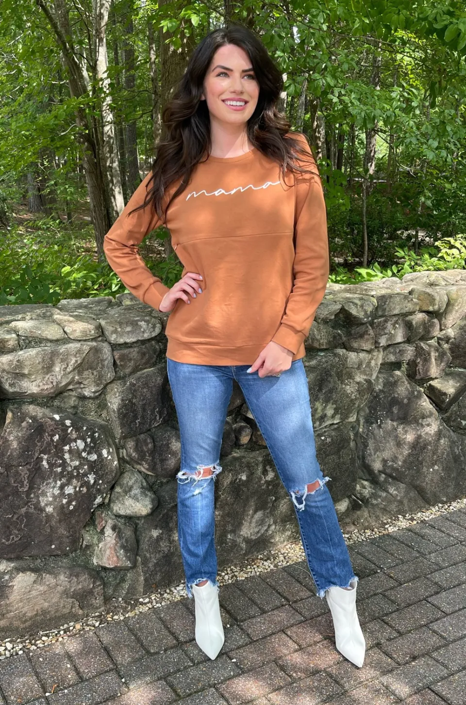 "MAMA" Nursing Sweatshirt - Camel Brown