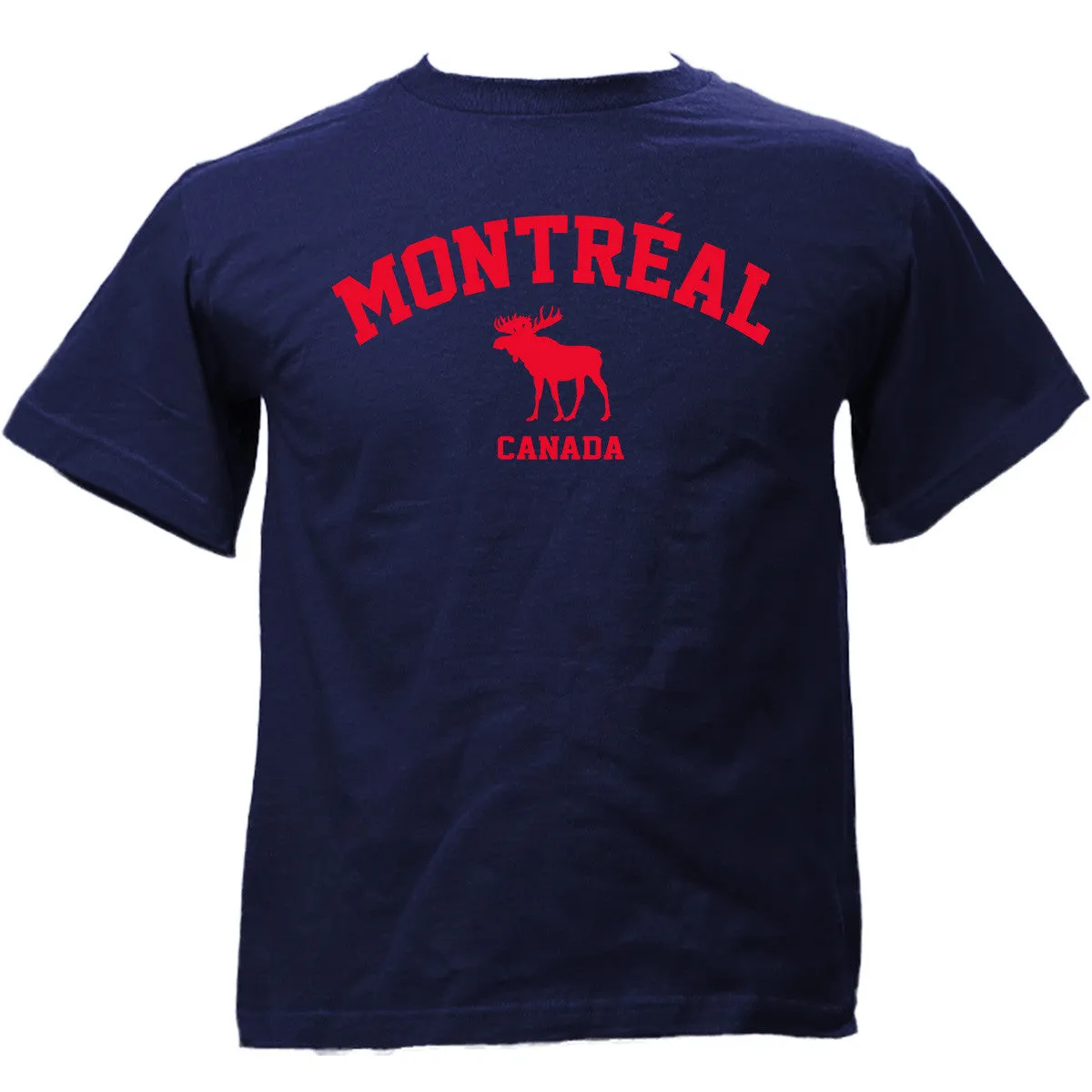 Red Montreal Arch Moose Applique On Adult Basic Tee