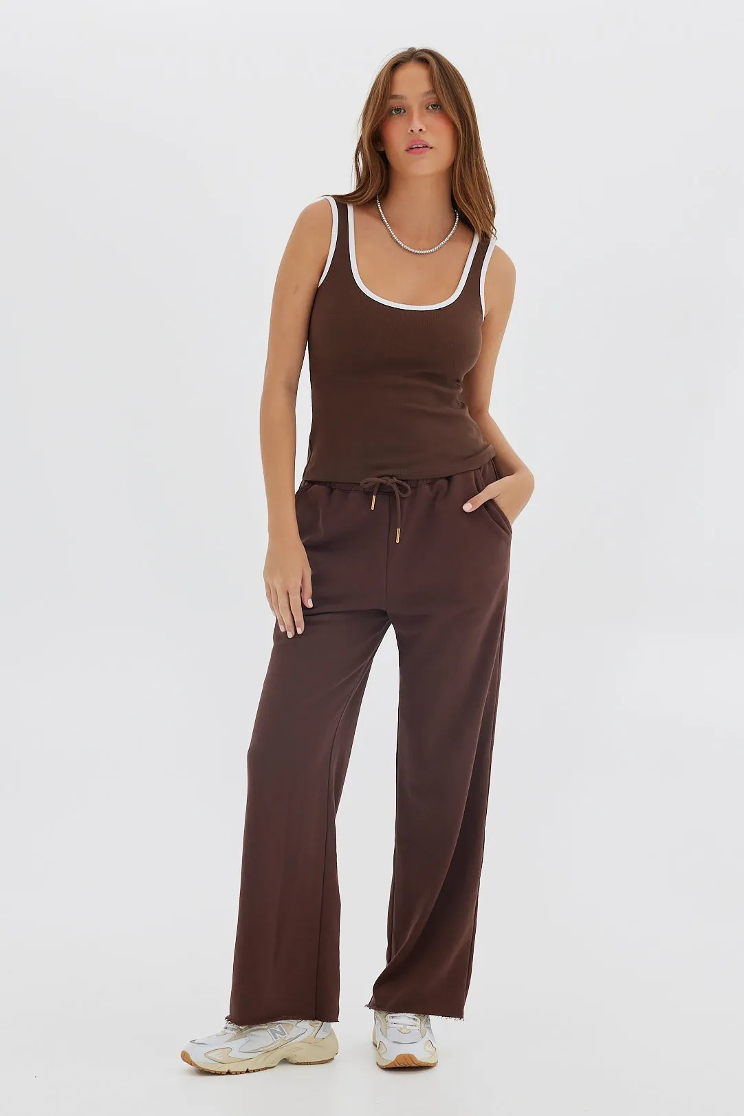 Ribbed Cotton Tank - Chocolate/Ivory