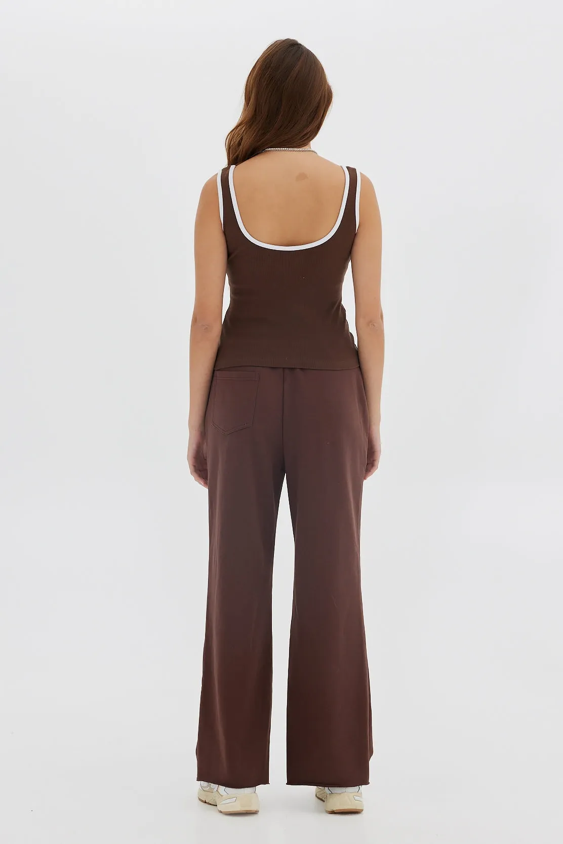 Ribbed Cotton Tank - Chocolate/Ivory