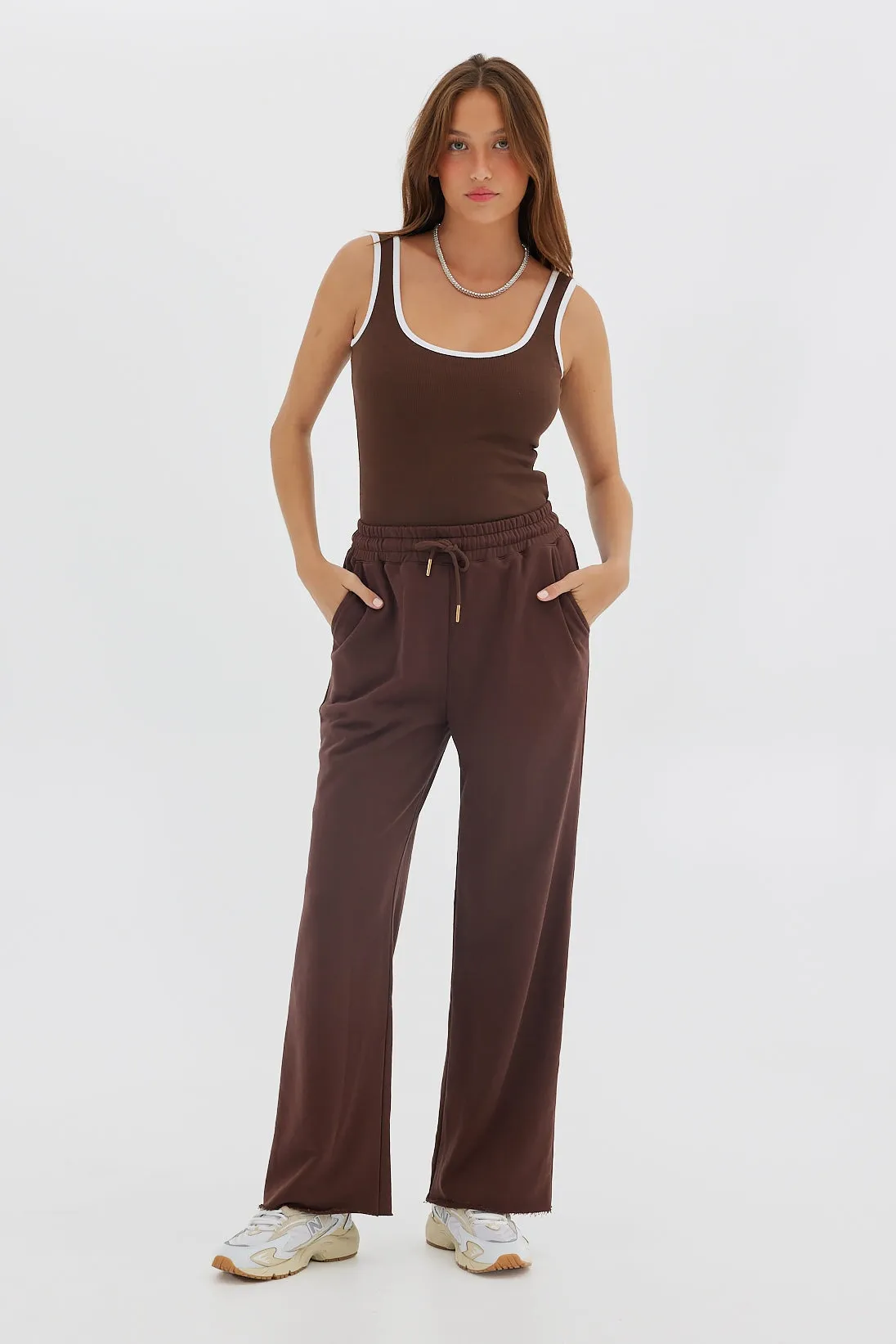 Ribbed Cotton Tank - Chocolate/Ivory