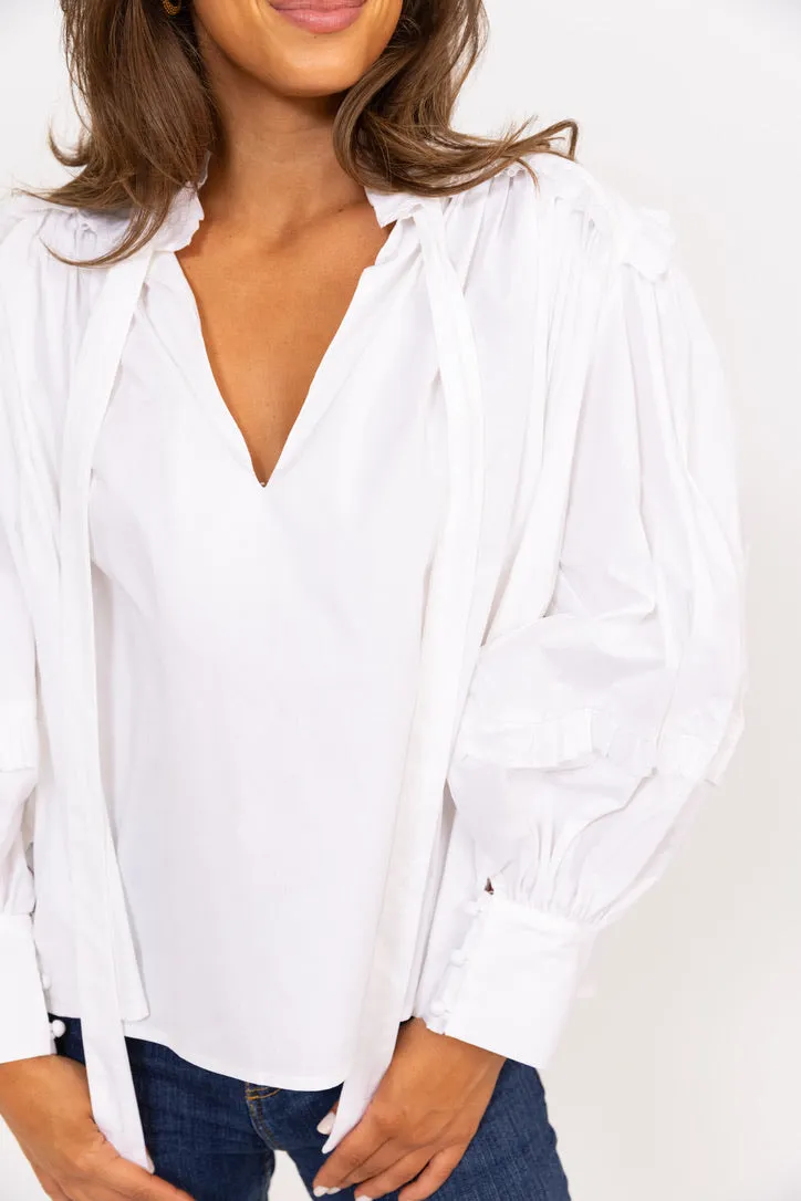 Ruffle Poplin Vneck Top