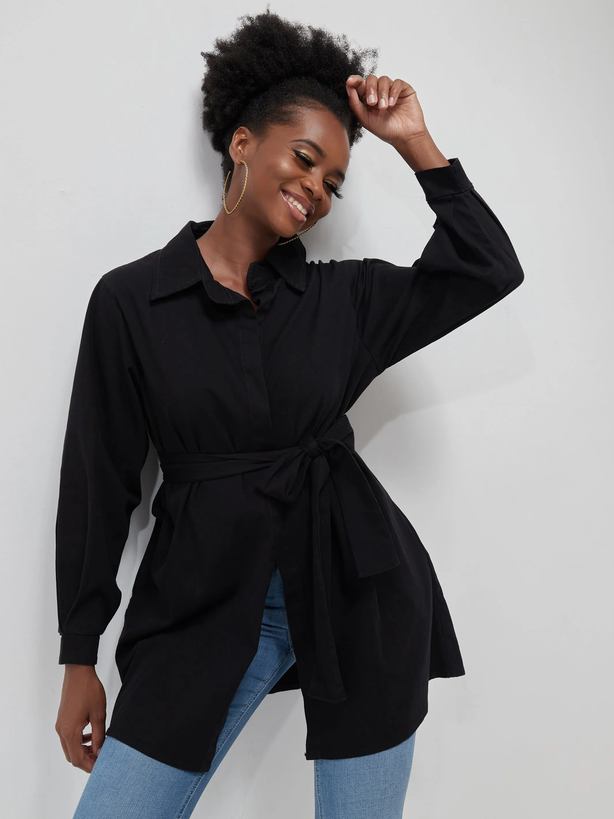 Safari Basic Belted Coat (Long) - Black