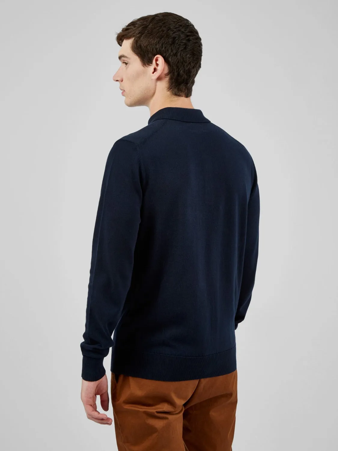 Signature Long-Sleeve Knit Polo - Dark Navy