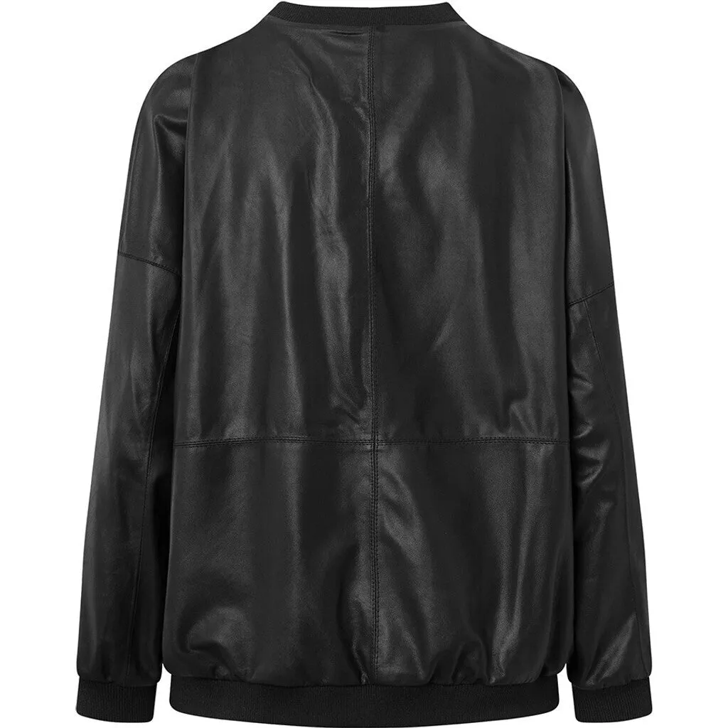 Sporty Kendra long sleeved leather top / 50916 - Black (Nero)