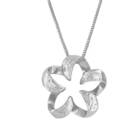 Sterling Silver Engraved Small Open Plumeria Pendant Necklace, 16 2" Extender