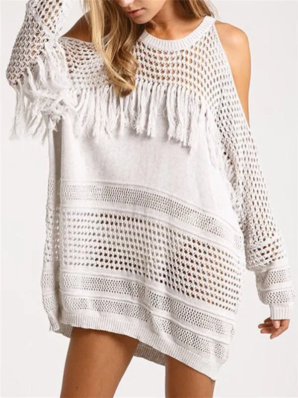 Strapless Hook Flower Hollow Knitted Sweater