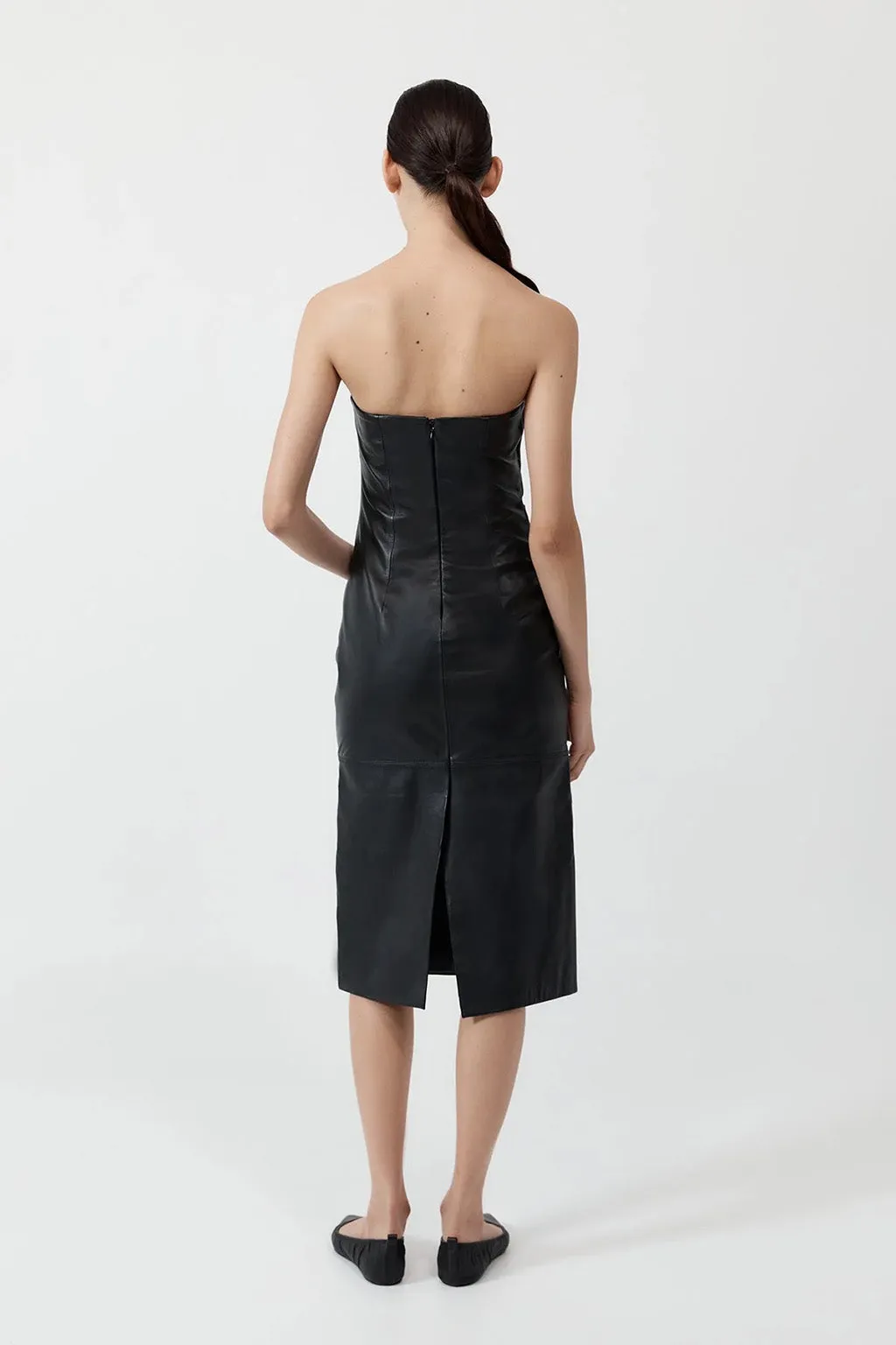 TUCK DETAIL LEATHER DRESS