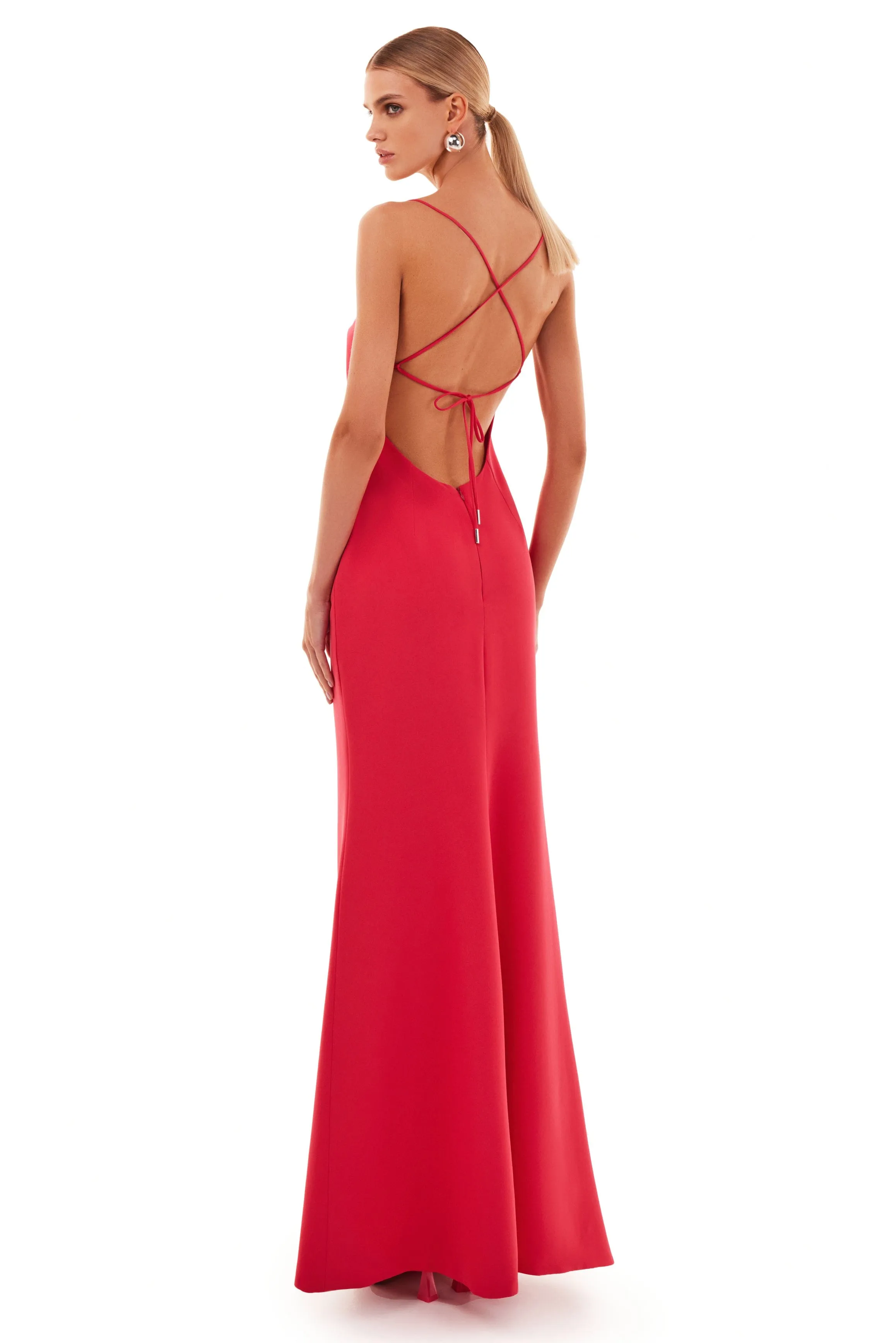 Twisted cutout fuchsia bodice maxi dress