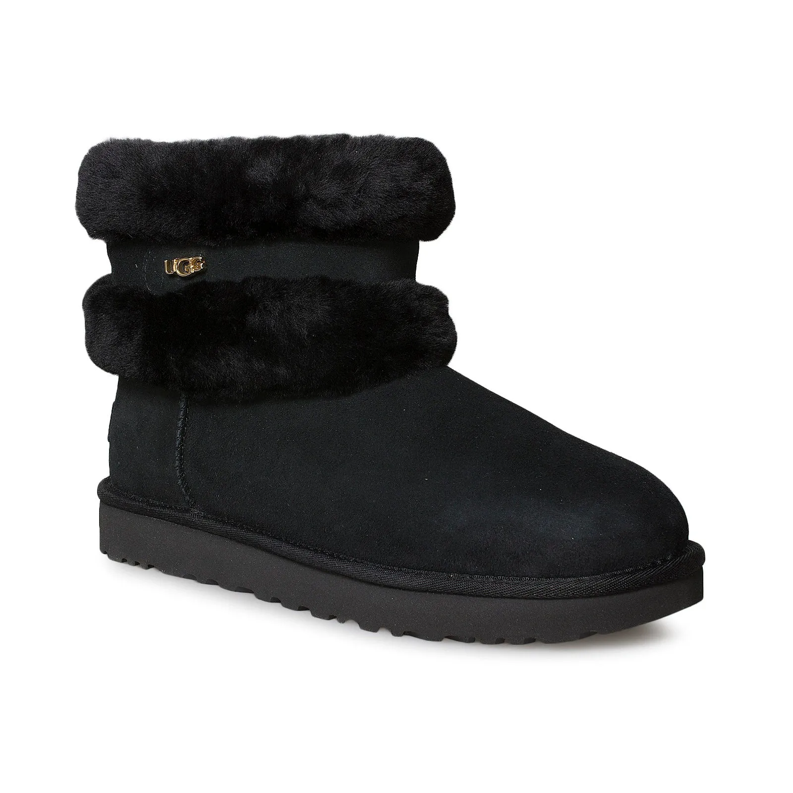 UGG Fluff Mini Belted Black Boots - Women's