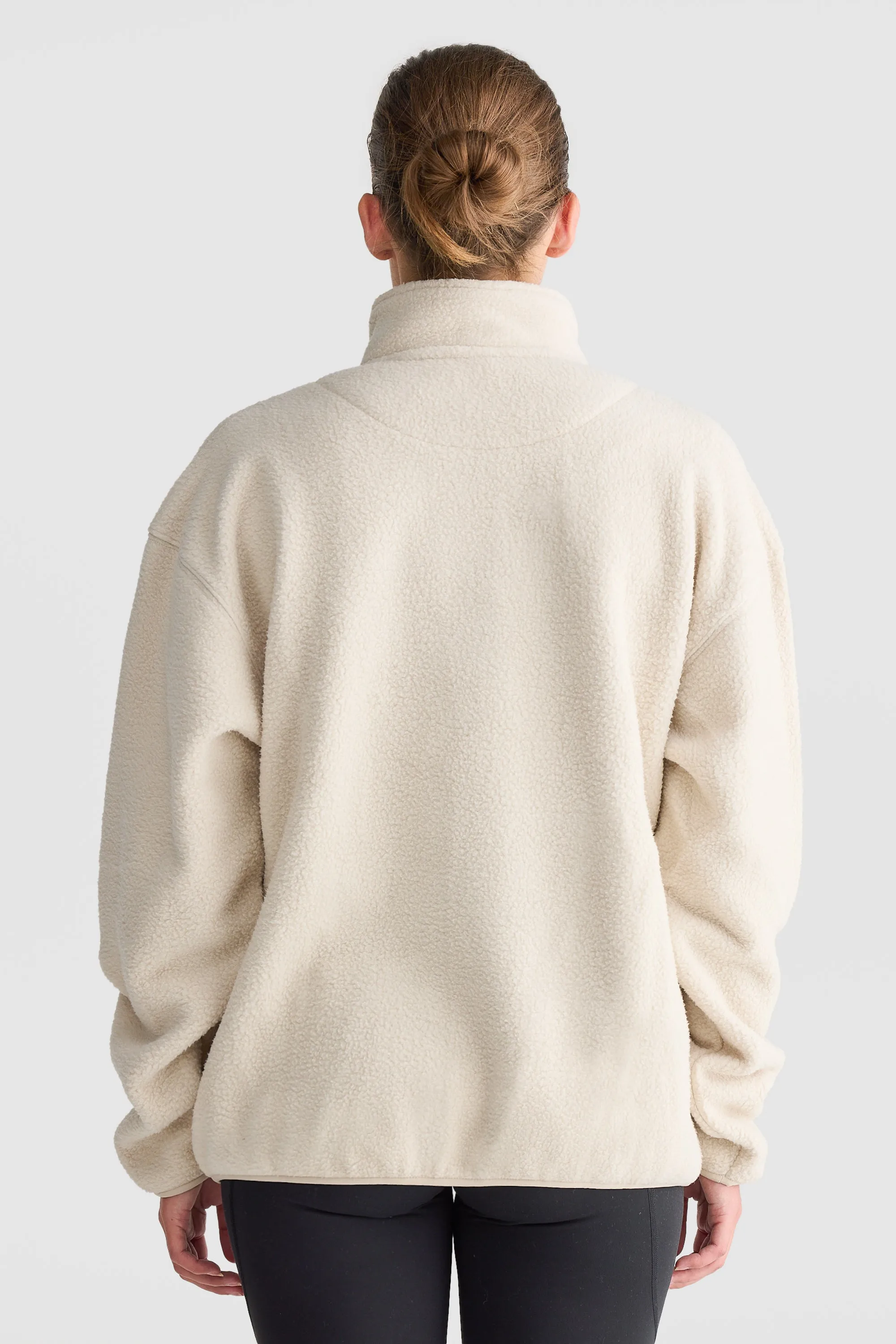 Unisex Sherpa Fleece Logo Quarter Zip Natural