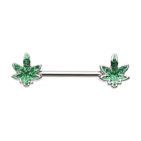 WILDKLASS Marijuana Sativa Cannabis Pot Leaf Nipple Barbell Ring