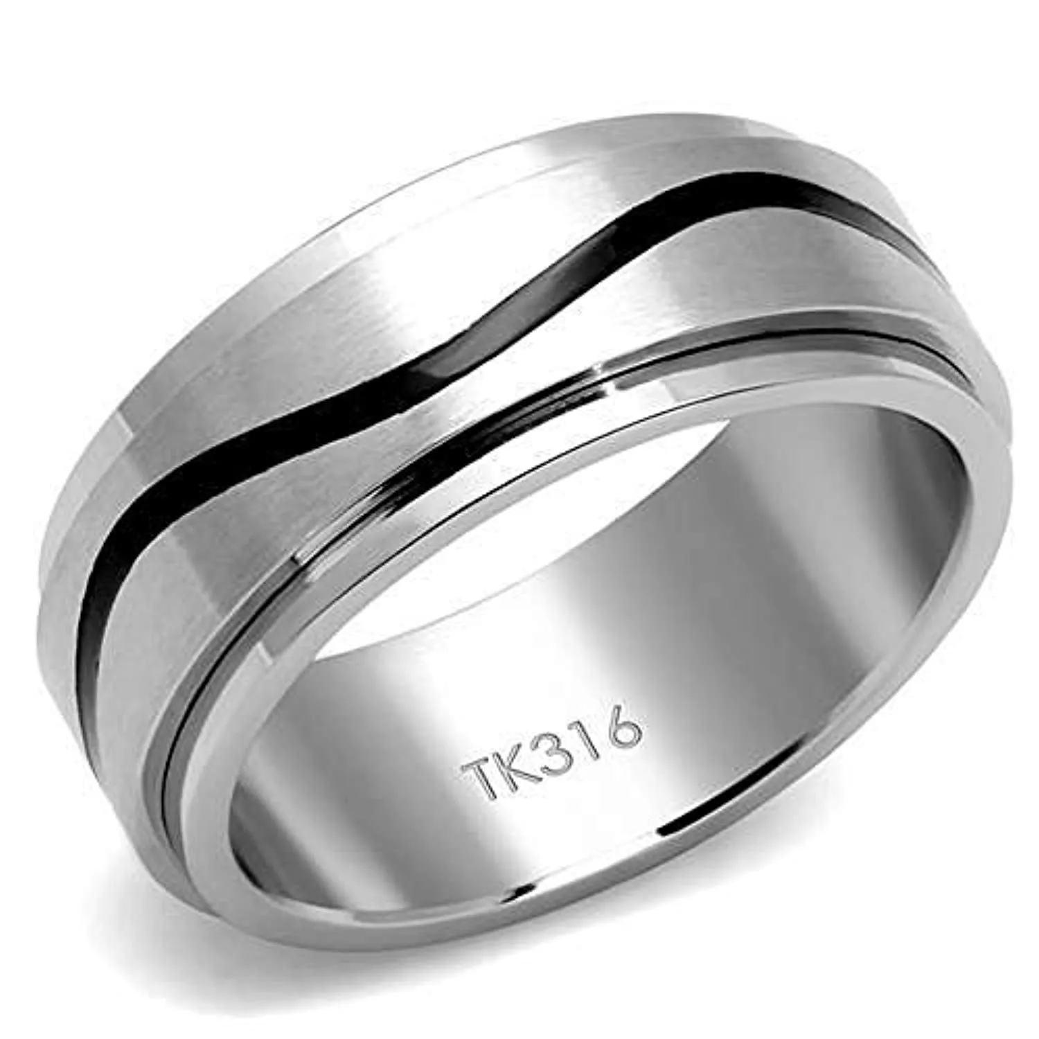 WildKlass Stainless Steel Ring High Polished Men Epoxy Jet