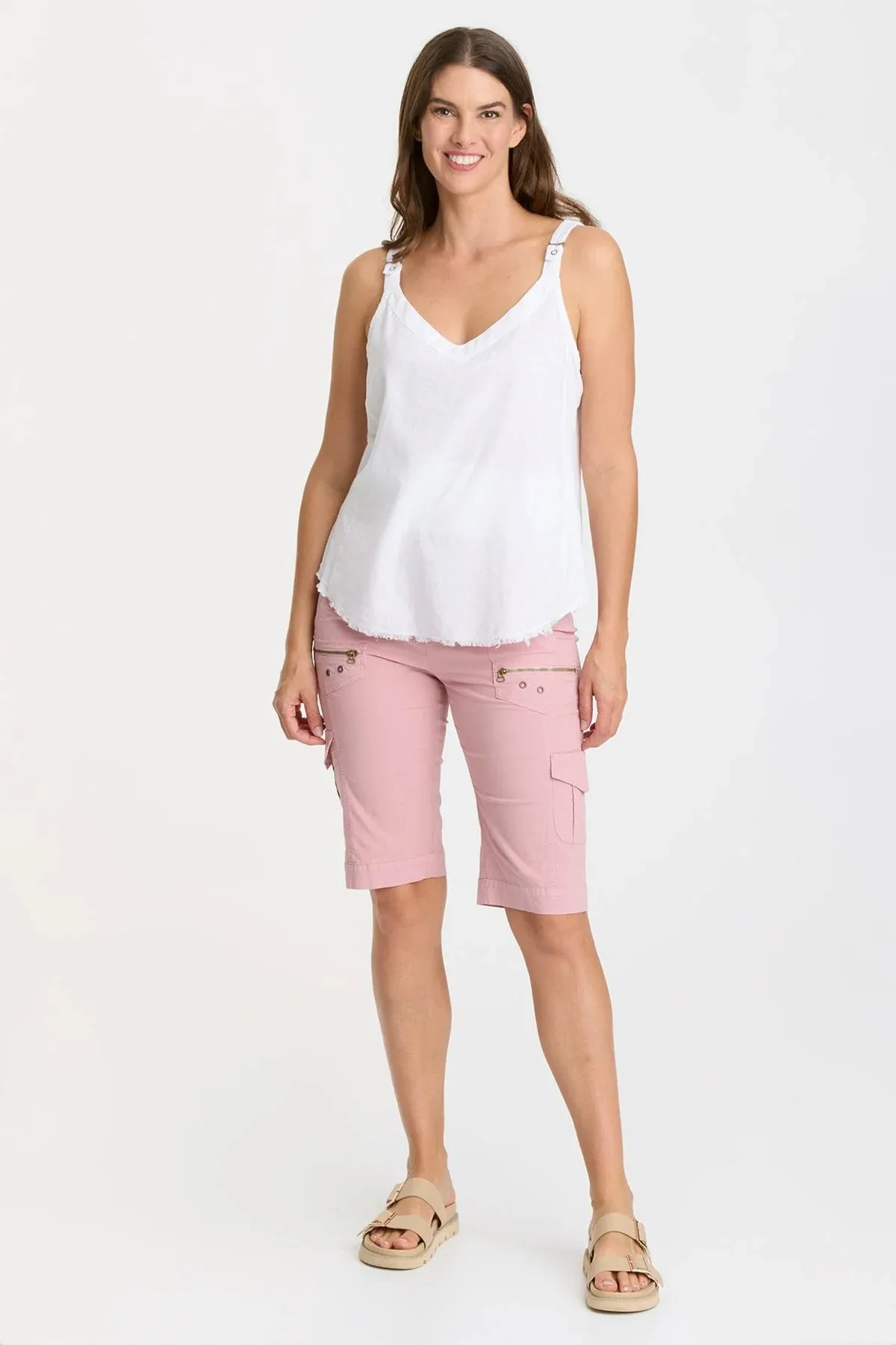 XCVI White Cotton Linen Therouxos V-Neck Tank Top